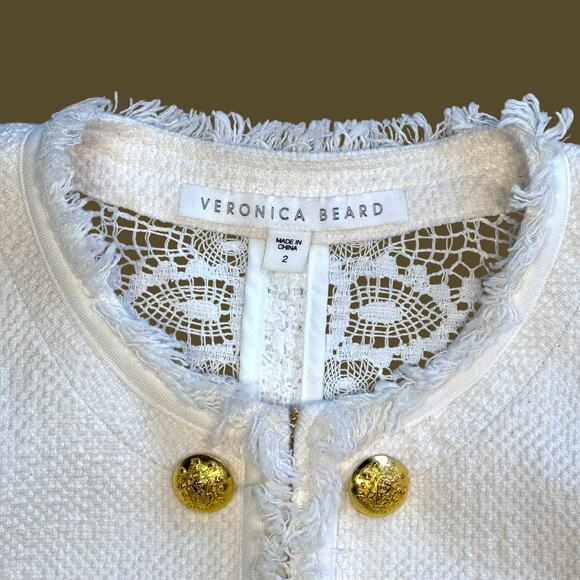 Veronica Beard Betsy Cream Lace Back Tweed Knit Blazer Size 2 - Picture 6 of 13